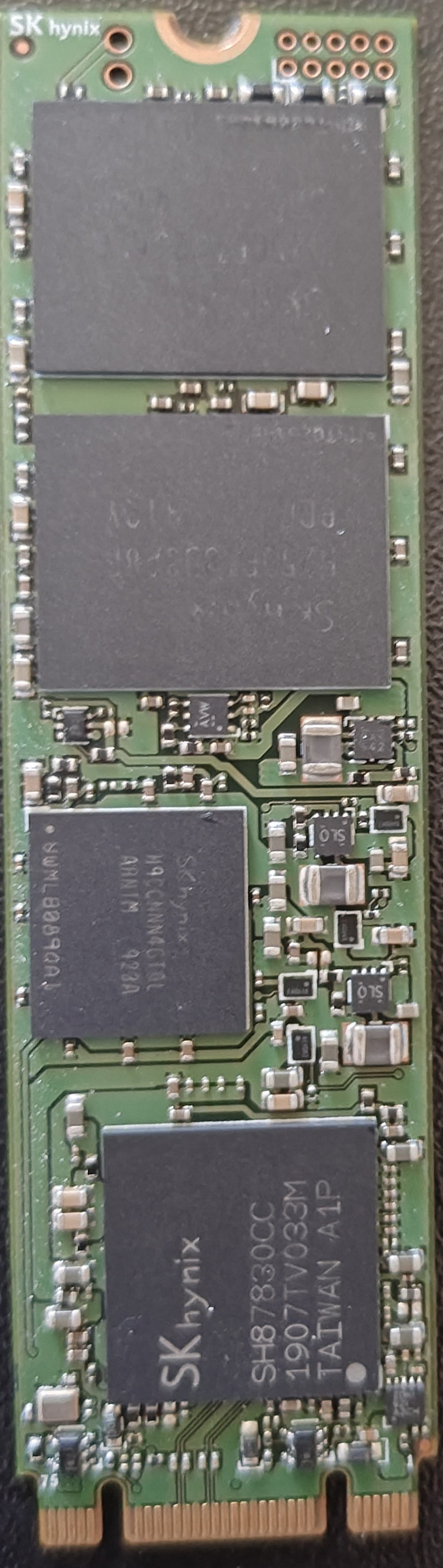 SK Hynix M.2 NVMe SSD PCB showing NAND flash memory chips and controller